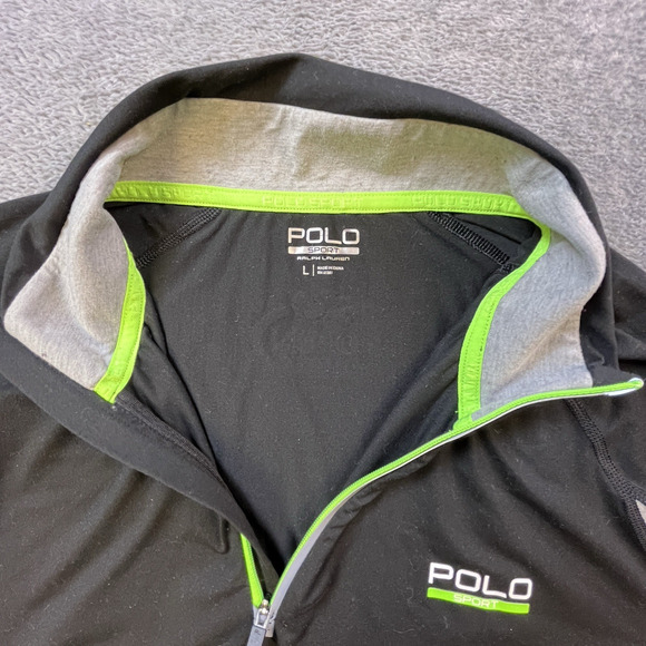 Polo Sport Shirt Mens Large US Open Tennis Pullover 1/4 Zip Neon Long Sleeve - Picture 2 of 7